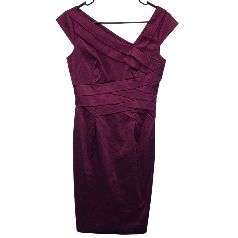 Adrianna Papell Cross neck burgundy midi pencil dress size 6 party business form